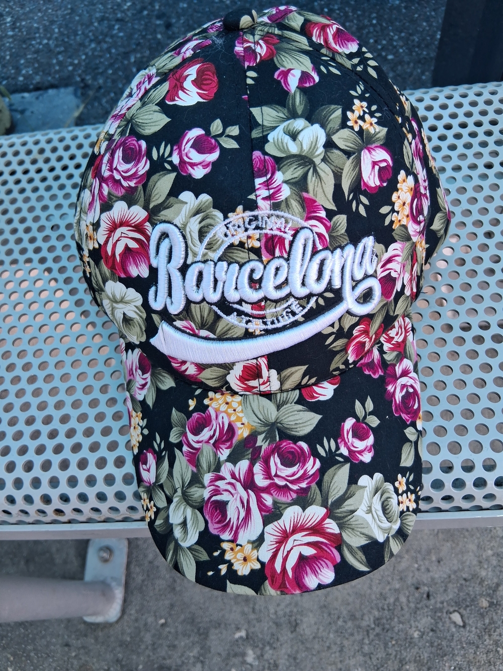 Robin Ruth Black Floral "Barcelona" Baseball Cap - Pink, Green, White